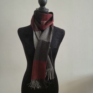 Black Brown German Plaid Winter Scarf Black Gray Burgundy